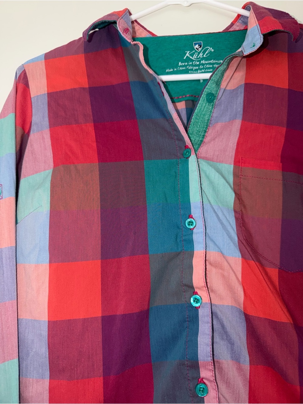 KÜHL Women’s Multicolor Plaid Roll Tab Hiking Shirt Size Small Sample - Picture 5 of 6